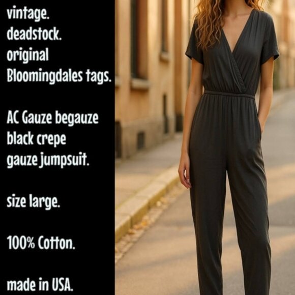 VINTAGE BLOOMINGDALES AC GAUZE begauze Jumpsuit Highwaisted Pants L Deadstock - Picture 5 of 15